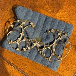 RARE Sezane fancy feminine French Gold Hoop Earrings with Rhinestones 💝